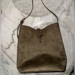 H&M Olive Brown Suede Shoulder Bag with Toggle Accent
